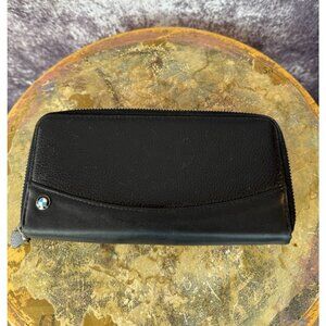 BMW Wallet Black Leather Long Full Zip Card Case Authentic Classic Luxury Car